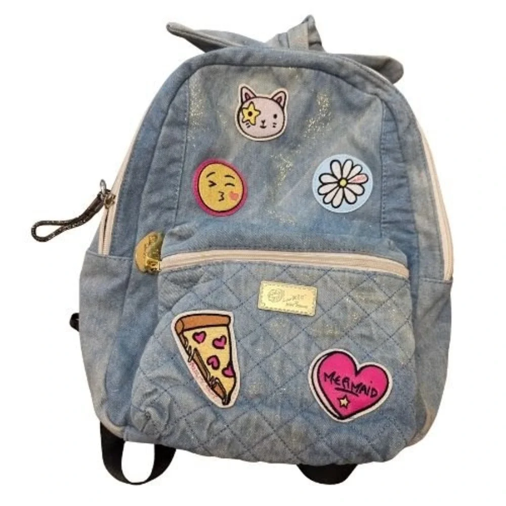 Luv Betsey by Betsey Johnson Denim Patch Backpack Light Blue Quilted Glitter